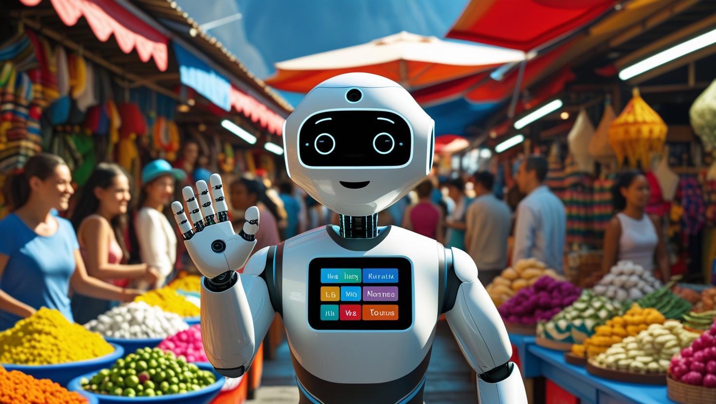 Robot greets multilingual tourists